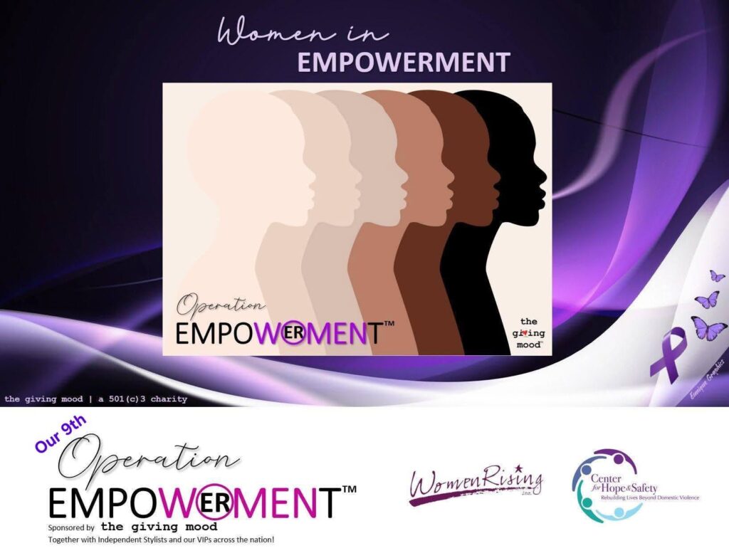 silhoute of different shades of woman heads Our 9th Operation Empowererment sponsored by the giving mood together with Independent Stylists and our VIPS across the nation! Women Rising Center of Hope and safety